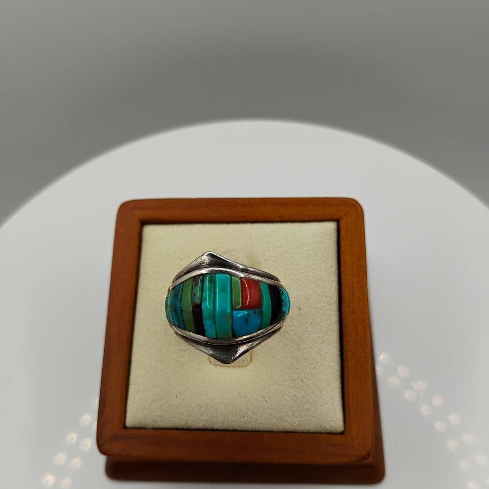 Native American Hopi Turquoise Inlay Ring Size 6.25 - Picture 3 of 8